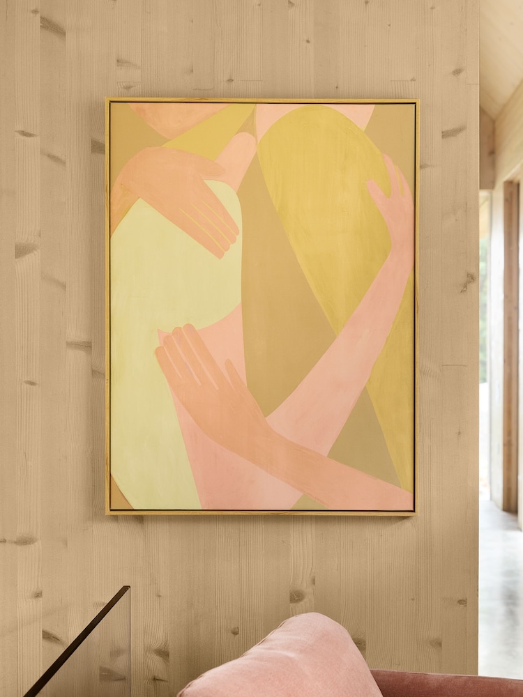 Yellow Abstract Hugging People Framed Canvas Wall Art - Image 2 of 6