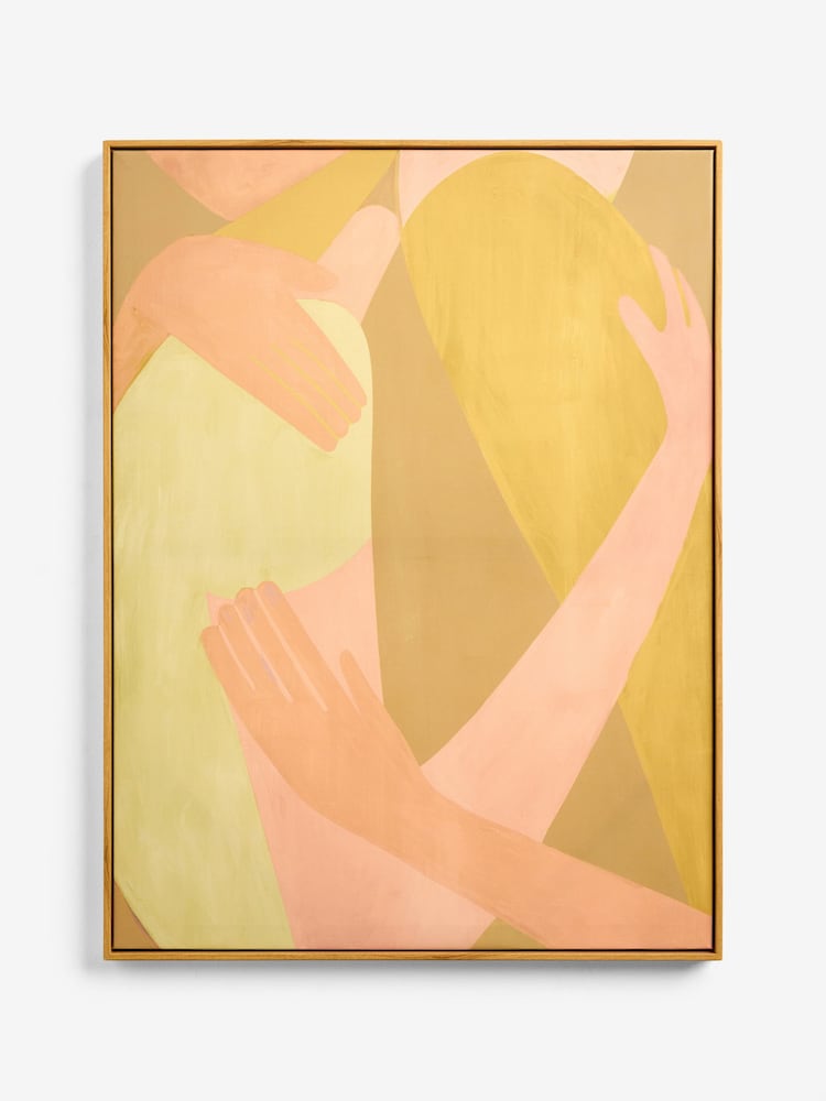Yellow Abstract Hugging People Framed Canvas Wall Art - Image 6 of 6
