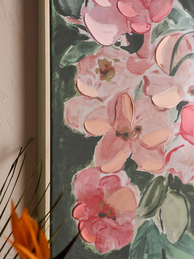 Coral Pink Painted Tropical Floral Framed Wall Art - Image 4 of 6