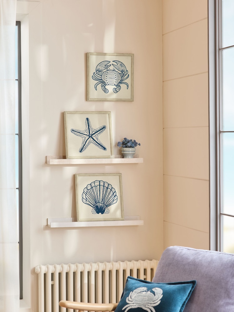Set of 3 Natural Embroidered Coastal Framed Wall Arts - Image 1 of 4