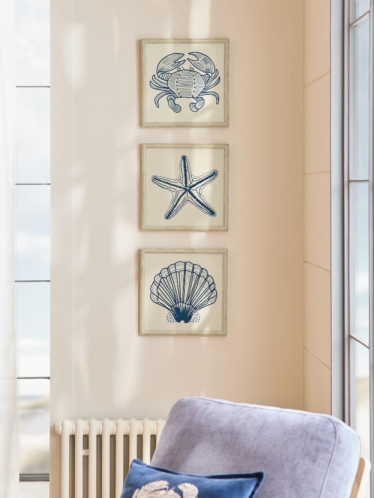 Set of 3 Natural Embroidered Coastal Framed Wall Arts - Image 2 of 4 Set of 3 Natural Embroidered Coastal Framed Wall Arts - Image 2 of 4