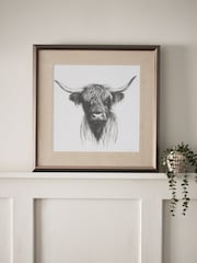Monochrome Hamish The Highland Cow Sketch Style Wall Art - Image 1 of 6