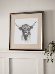 Monochrome Hamish The Highland Cow Sketch Style Wall Art - Image 2 of 6
