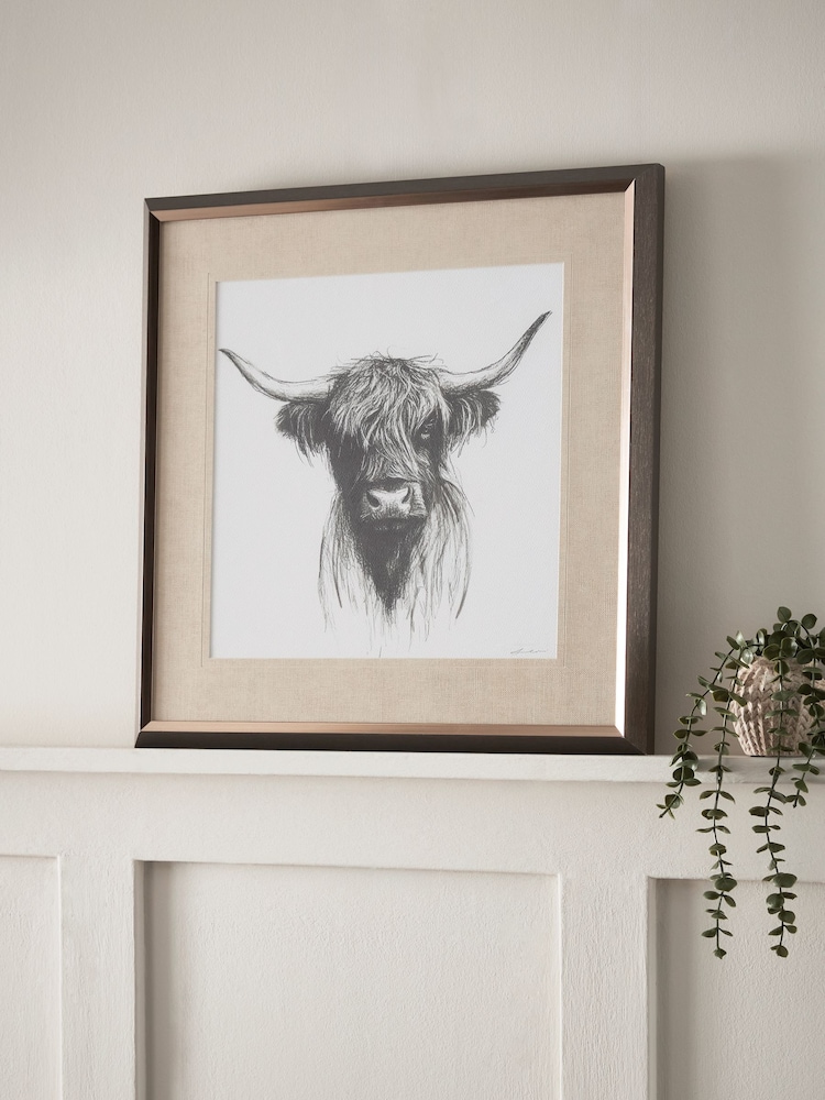 Monochrome Hamish The Highland Cow Sketch Style Wall Art - Image 2 of 6