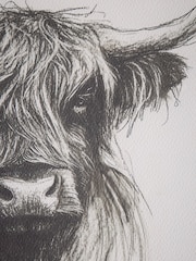 Monochrome Hamish The Highland Cow Sketch Style Wall Art - Image 6 of 6