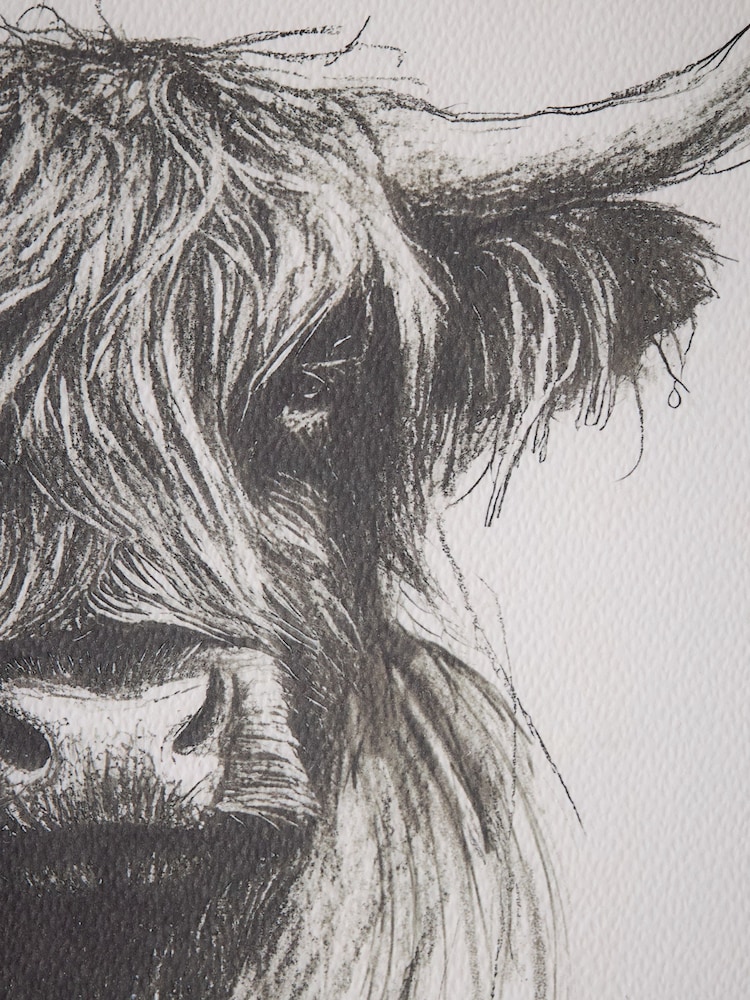 Monochrome Hamish The Highland Cow Sketch Style Wall Art - Image 6 of 6