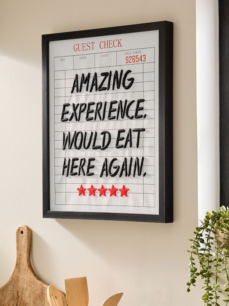 Black/White Embroidered Would Eat Here Again Slogan Wall Art - Image 1 of 5