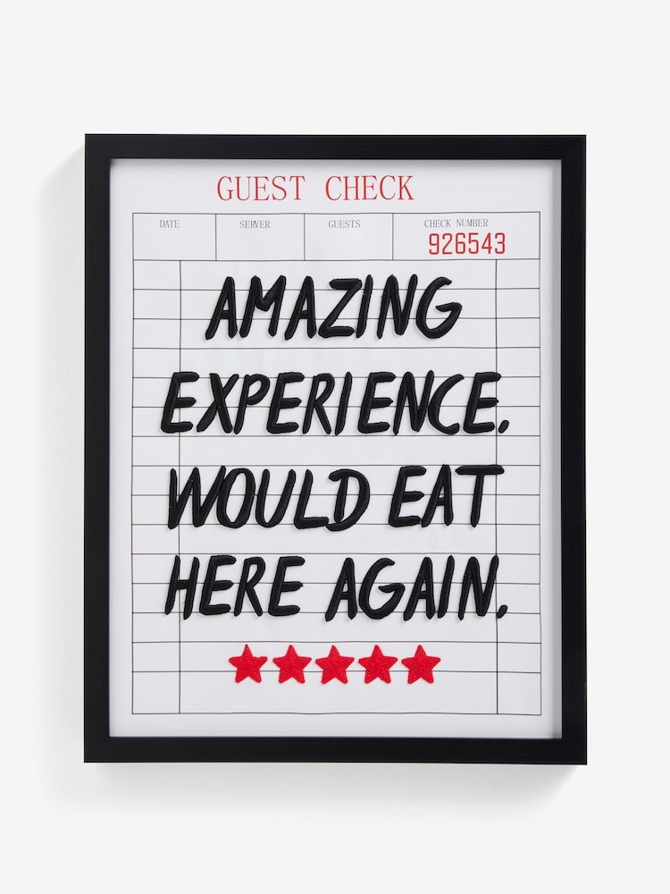 Black/White Embroidered Would Eat Here Again Slogan Wall Art - Image 2 of 5