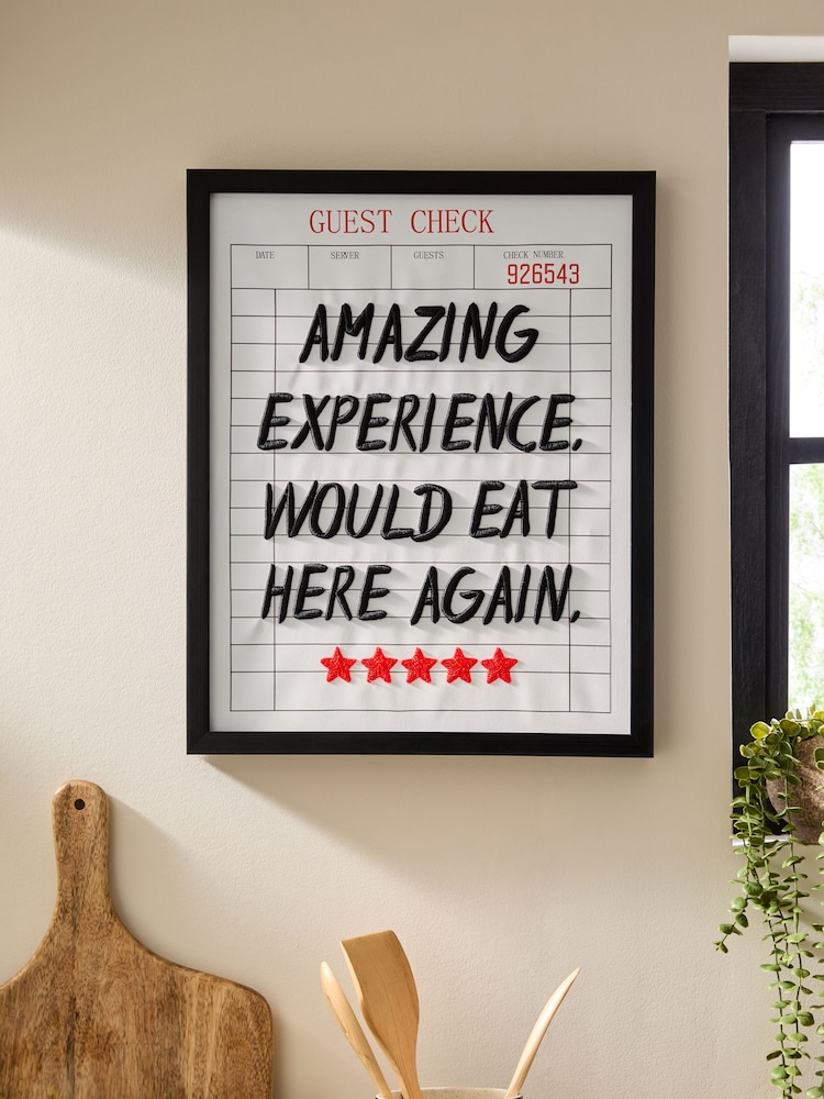 Black/White Embroidered Would Eat Here Again Slogan Wall Art - Image 3 of 5