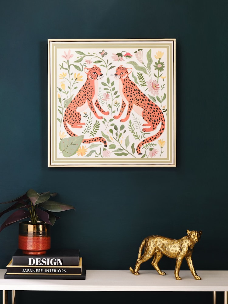 Orange Leopard and Floral Print Framed Wall Art - Image 1 of 5