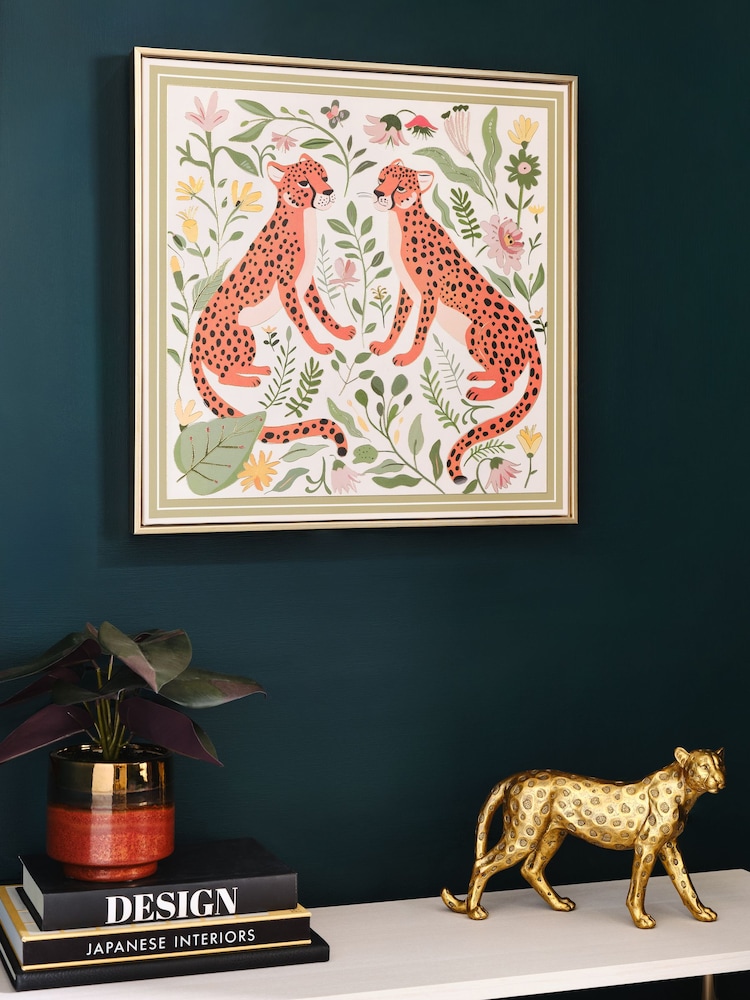 Orange Leopard and Floral Print Framed Wall Art - Image 2 of 5