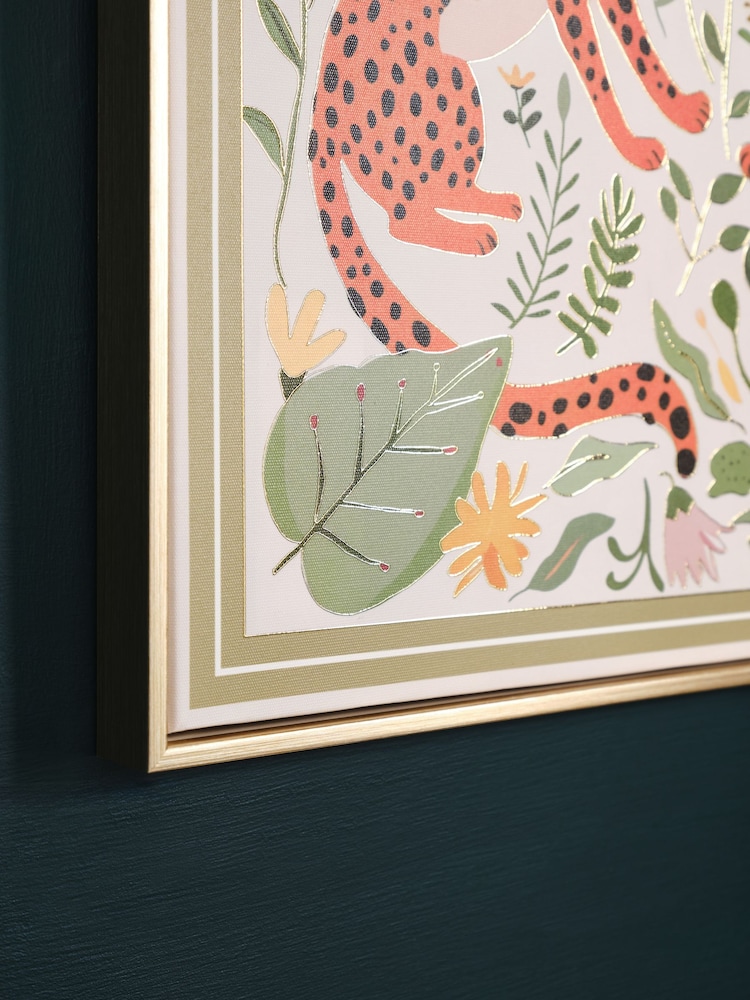 Orange Leopard and Floral Print Framed Wall Art - Image 3 of 5