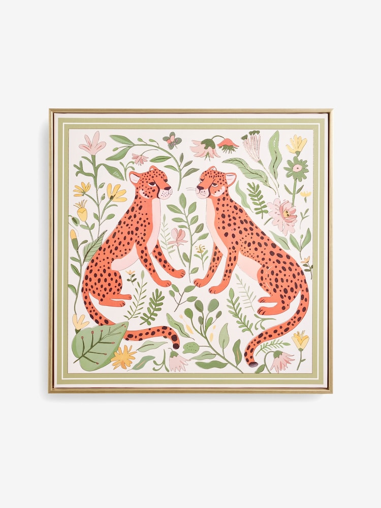 Orange Leopard and Floral Print Framed Wall Art - Image 4 of 5
