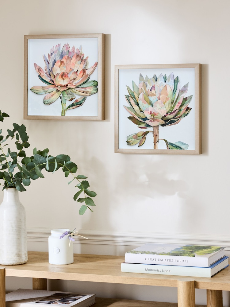 Set of 2 Pink 3D Floral Print Protea Wall Art - Image 1 of 5