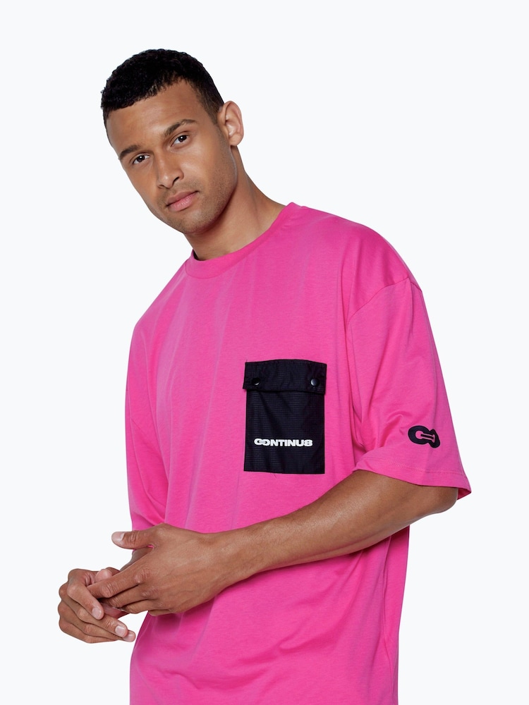 Hype. Pink CONTINU8 Unisex Fuschia Cargo Pocket Boxy T-Shirt - Image 1 of 3