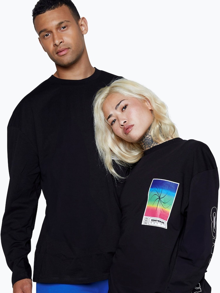Hype. CONTINU8 Unisex Square Spectrum Boxy Long Sleeve Black T-Shirt - Image 4 of 4
