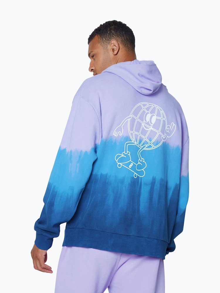 Hype. Purple CONTINU8 Unisex Tie-Dye Skater Globe Boxy Hoodie - Image 4 of 4