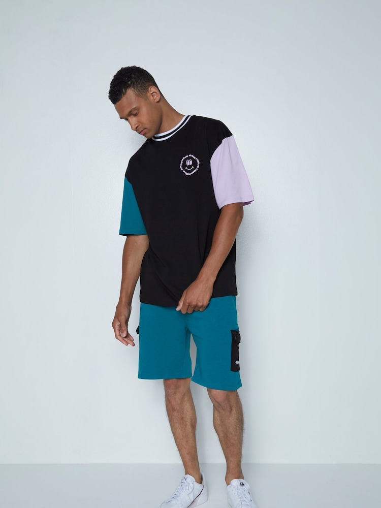 Hype. CONTINU8 Unisex Happy Ringer Boxy Black T-Shirt - Image 1 of 6