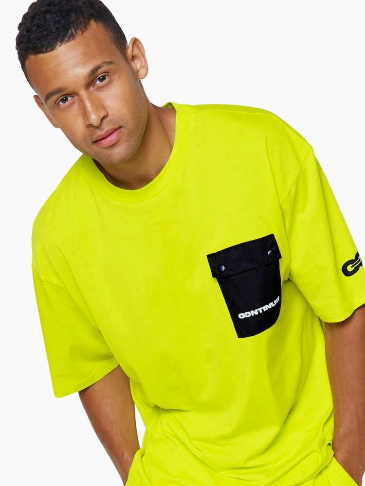 Hype. Yellow CONTINU8 Unisex Cargo Pocket Boxy T-Shirt - Image 1 of 5