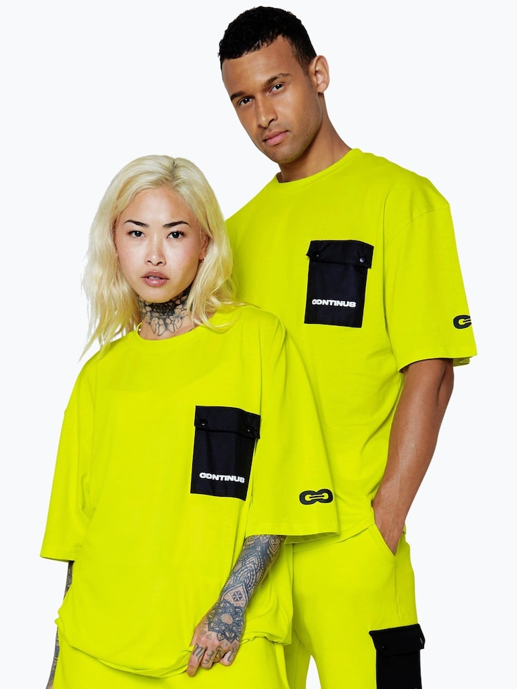 Hype. Yellow CONTINU8 Unisex Cargo Pocket Boxy T-Shirt - Image 5 of 5