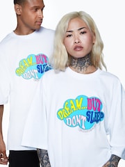 Hype. CONTINU8 Unisex Dream But Dont Sleep Boxy White T-Shirt - Image 1 of 5