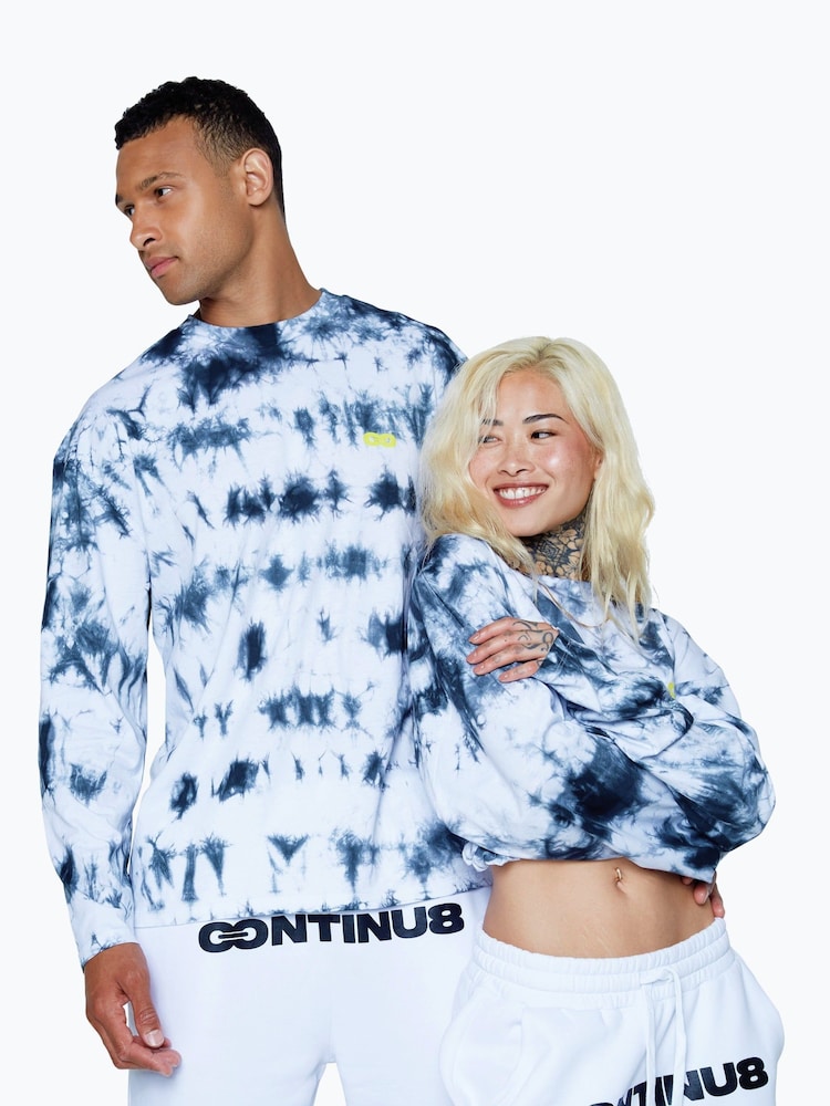 Hype. CONTINU8 Unisex Mono Tie Dye Long Sleeve Boxy Blue T-Shirt - Image 5 of 5