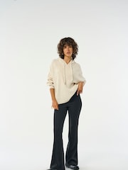 ONLY Black Ribbed Jersey Flared Trousers - Image 1 of 6