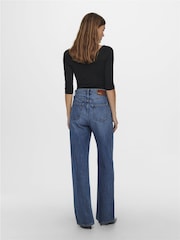 ONLY Blue Hope Extra High Waisted Wide Leg 100% Cotton Jeans - Image 2 of 6