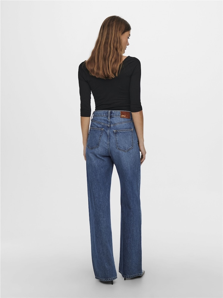 ONLY Blue Hope Extra High Waisted Wide Leg 100% Cotton Jeans - Image 2 of 6