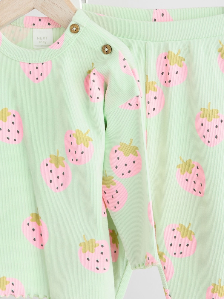 Erdbeer-Print in Grün und Rosa - Baby Top and Wide Leg Trousers 2 Piece Set (0mths-2yrs) - Bild 10 von 10