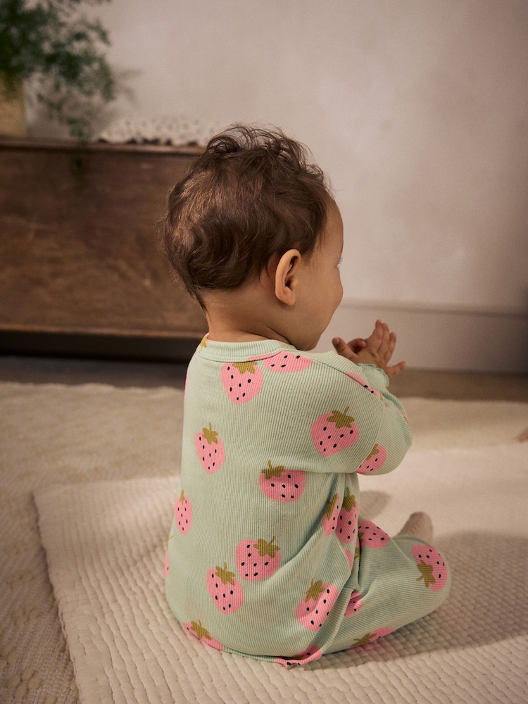 Green/ Pink Strawberry Print Baby Top and Wide Leg Trousers 2 Piece Set (0mths-2yrs) - Image 4 of 10