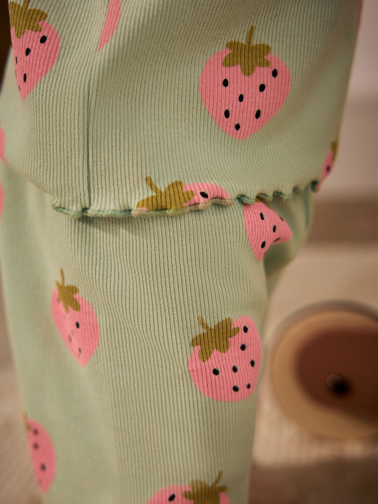 Green/ Pink Strawberry Print Baby Top and Wide Leg Trousers 2 Piece Set (0mths-2yrs) - Image 5 of 10