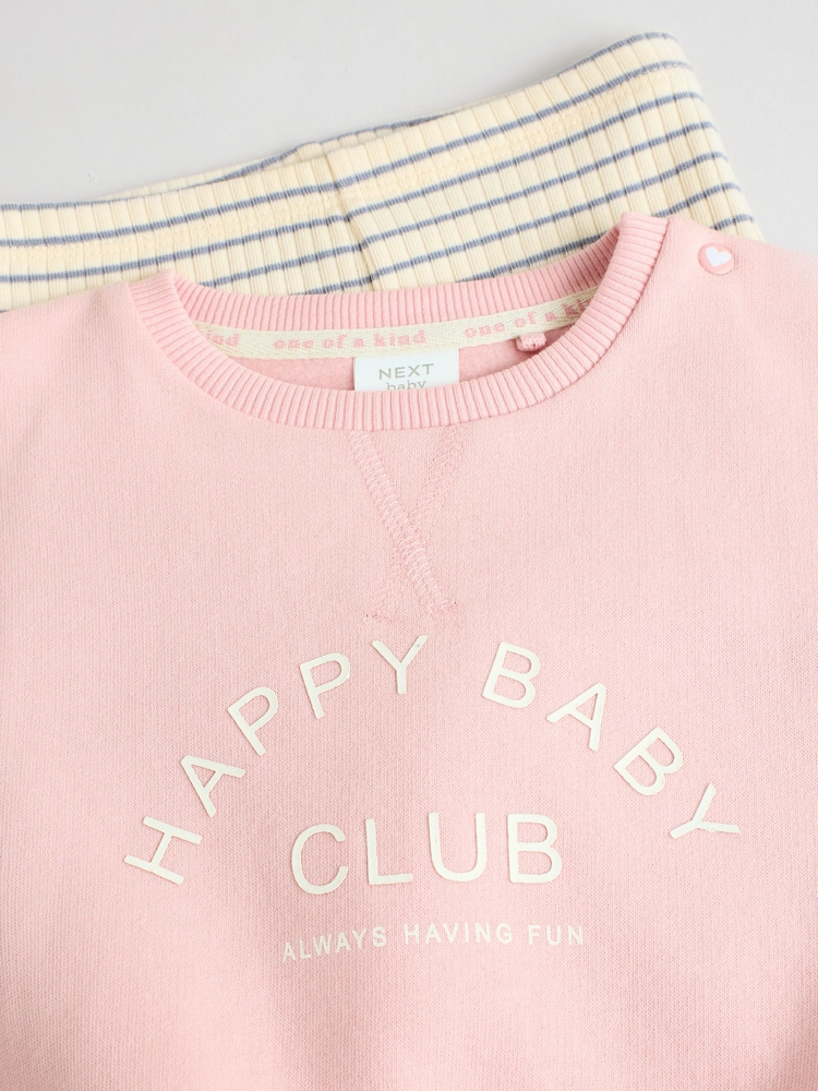 Pink/ Grey Slogan Stripe Sweater and Leggings Set - Image 11 of 17