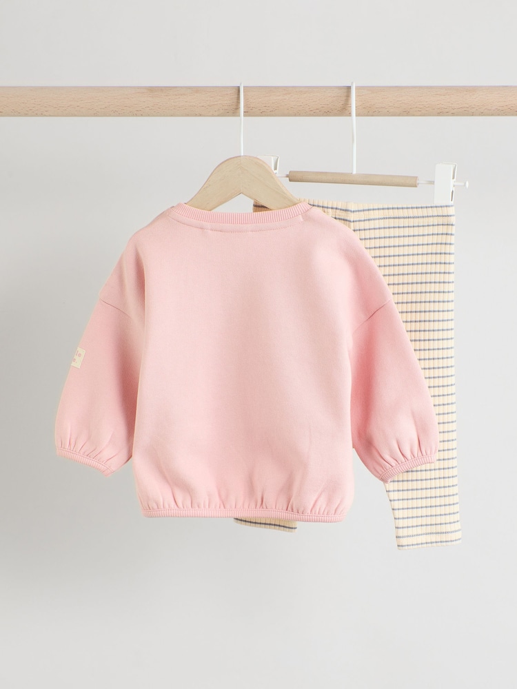 Pink/ Grey Slogan Stripe Sweater and Leggings Set - Image 16 of 17