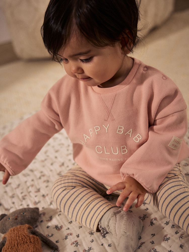 Pink/ Grey Slogan Stripe Sweater and Leggings Set - Image 5 of 17