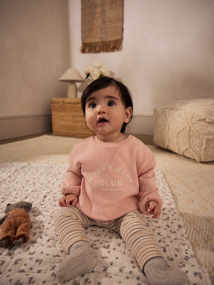 Pink/ Grey Slogan Stripe Sweater and Leggings Set - Image 6 of 17