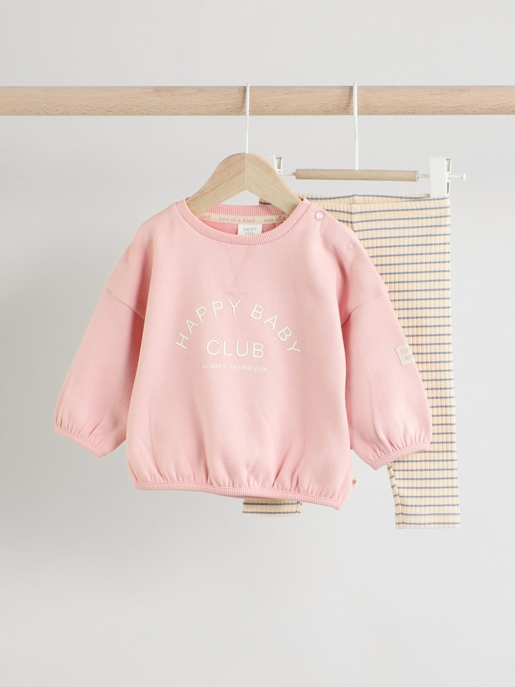 Pink/ Grey Slogan Stripe Sweater and Leggings Set - Image 7 of 17