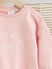 Pink/ Grey Slogan Stripe Sweater and Leggings Set - Image 8 of 17