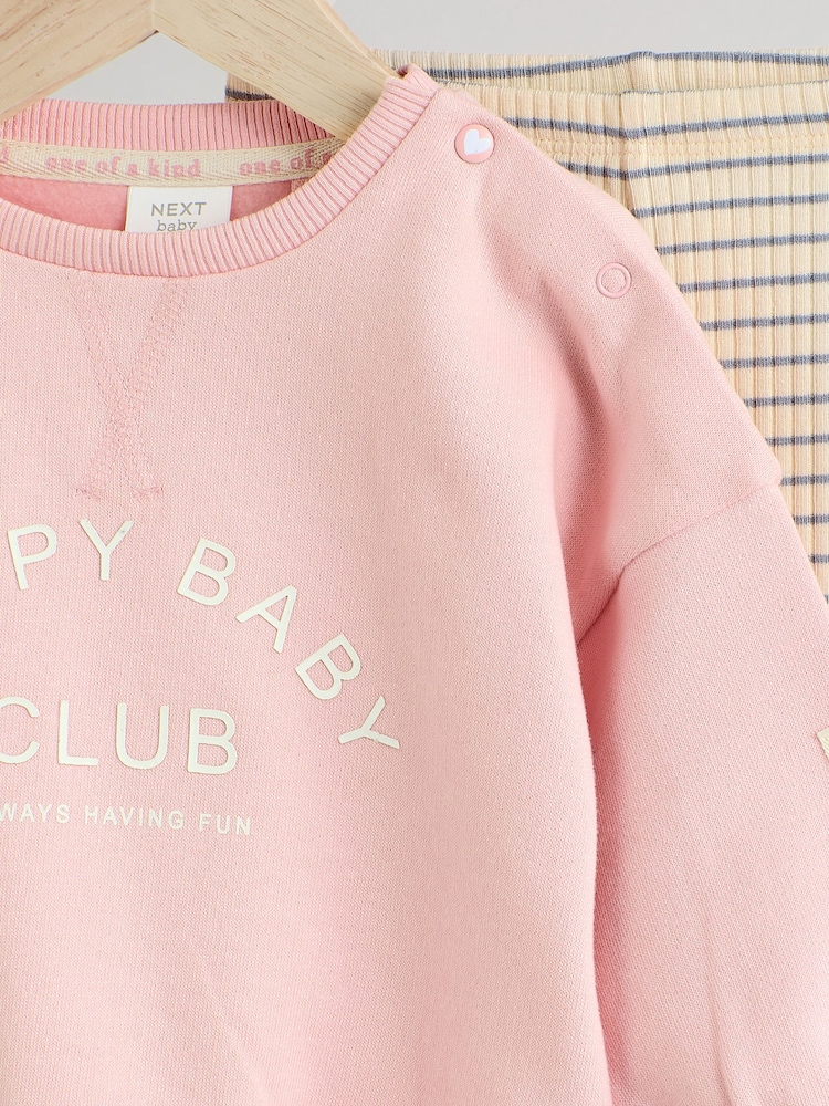 Pink/ Grey Slogan Stripe Sweater and Leggings Set - Image 8 of 17