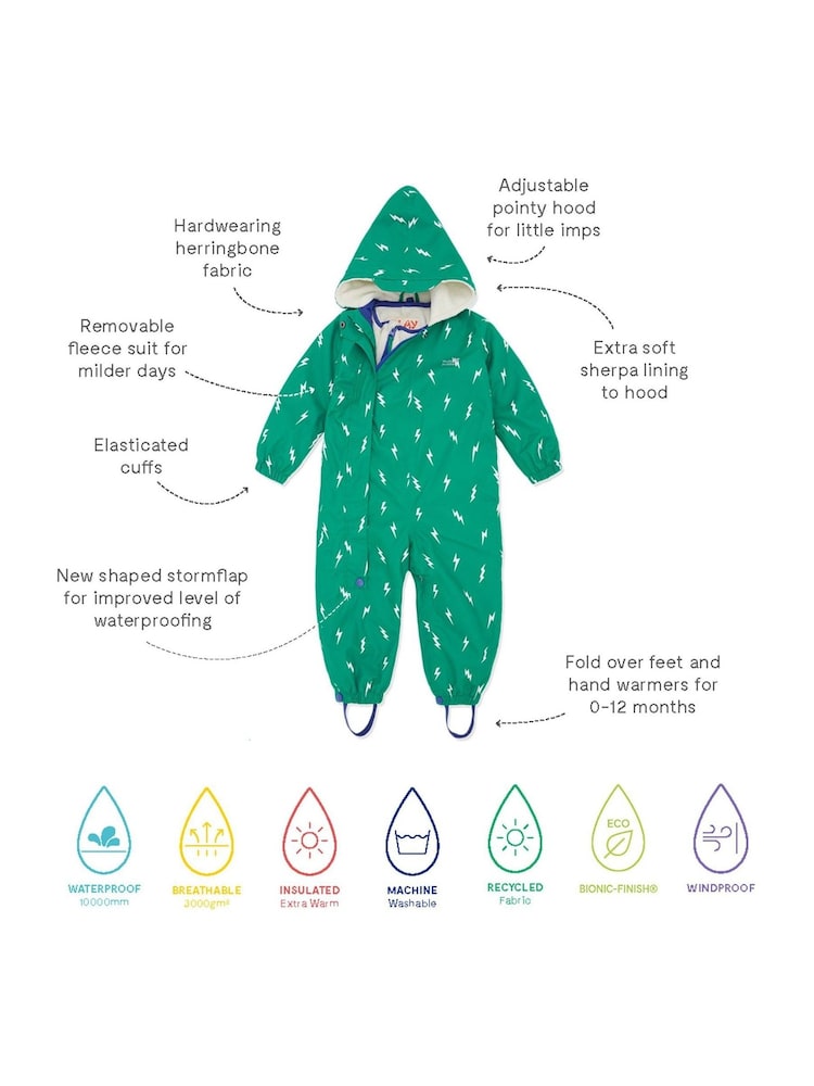 Muddy Puddles Green Bolt Muddy Puddles Waterproof 3 in 1 Puddlesuit - Image 5 of 5
