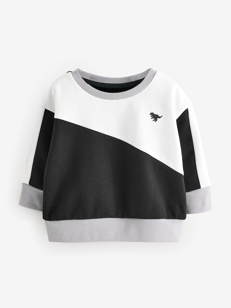 Black/White Colour Block Crew Neck Jumper - Image 1 of 3