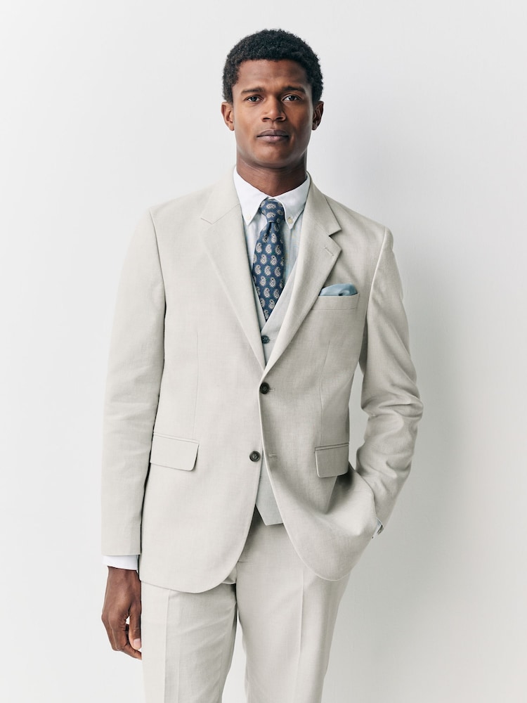 Ecru Tailored Fit Linen Blend Texture Suit Jacket - Image 1 of 10 Ecru Tailored Fit Linen Blend Texture Suit Jacket - Image 1 of 10