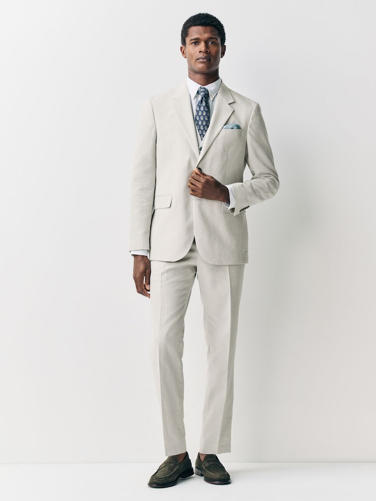 Ecru Tailored Fit Linen Blend Texture Suit Jacket - Image 2 of 10 Ecru Tailored Fit Linen Blend Texture Suit Jacket - Image 2 of 10