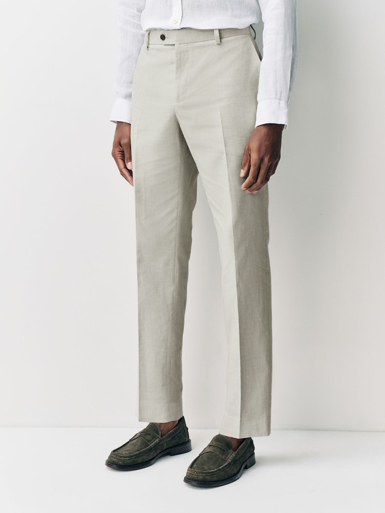Ecru Tailored Fit Linen Texture Suit Trousers - Image 1 of 11 Ecru Tailored Fit Linen Texture Suit Trousers - Image 1 of 11