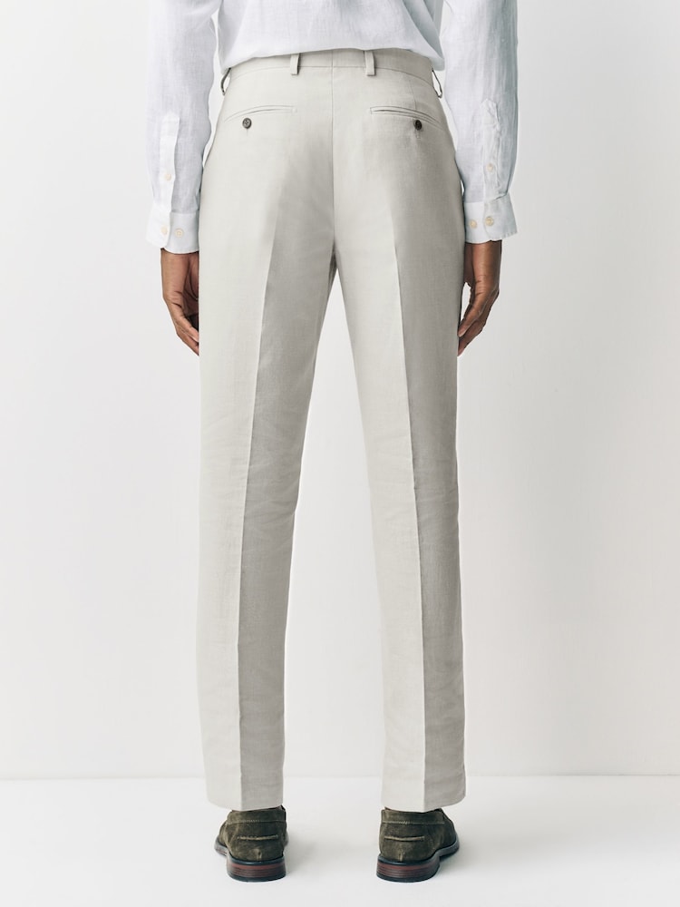 Ecru Tailored Fit Linen Texture Suit Trousers - Image 2 of 11