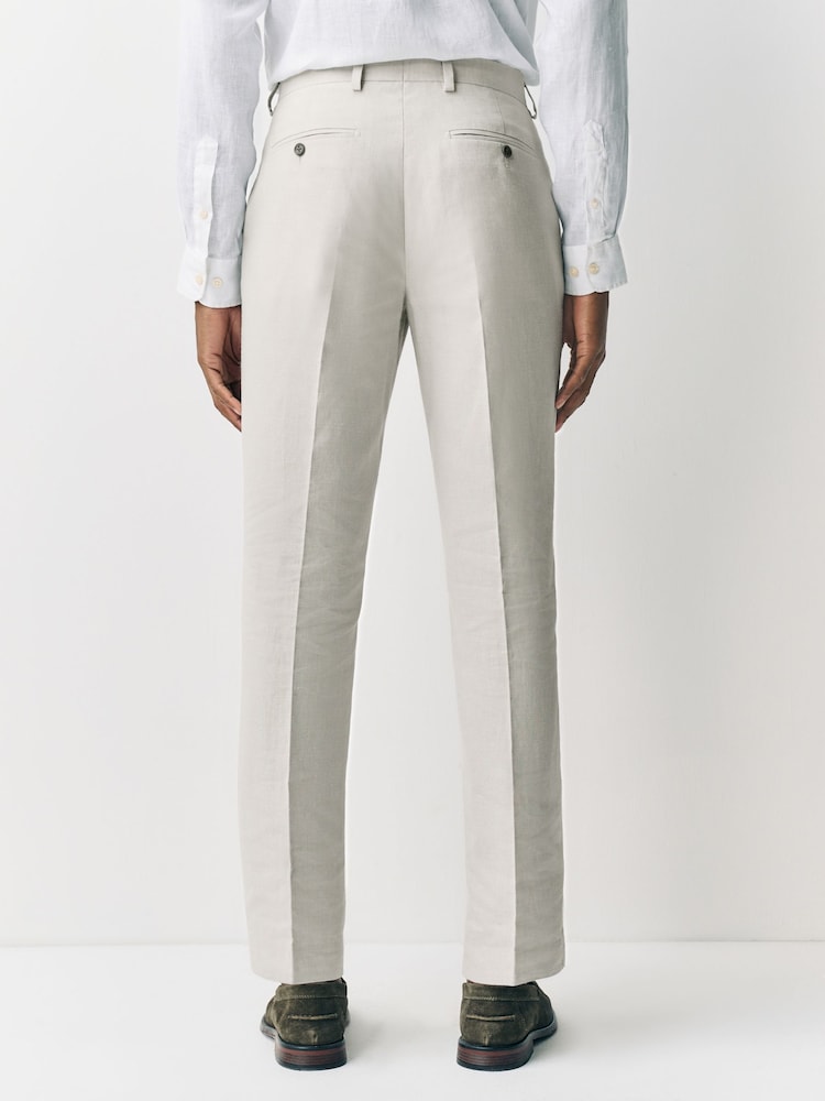 Ecru Tailored Fit Linen Texture Suit Trousers - Image 2 of 11 Ecru Tailored Fit Linen Texture Suit Trousers - Image 2 of 11
