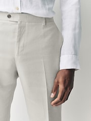Ecru Tailored Fit Linen Texture Suit Trousers - Image 4 of 11