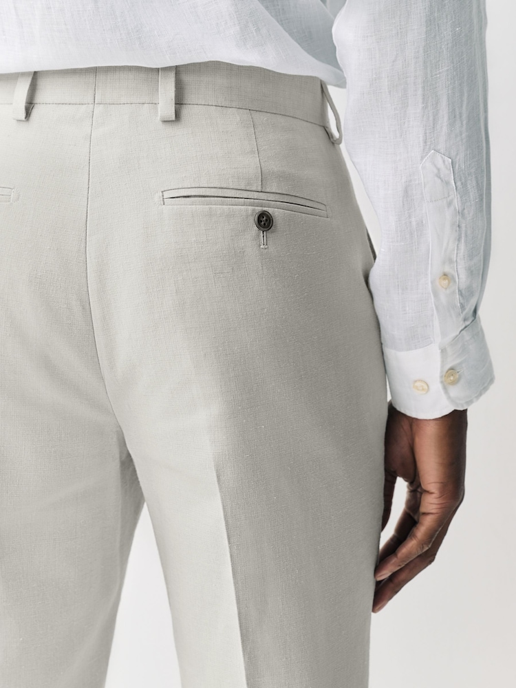 Ecru Tailored Fit Linen Texture Suit Trousers - Image 5 of 11