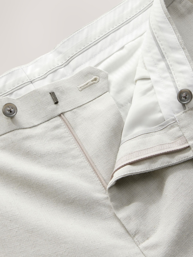 Ecru Tailored Fit Linen Texture Suit Trousers - Image 8 of 11