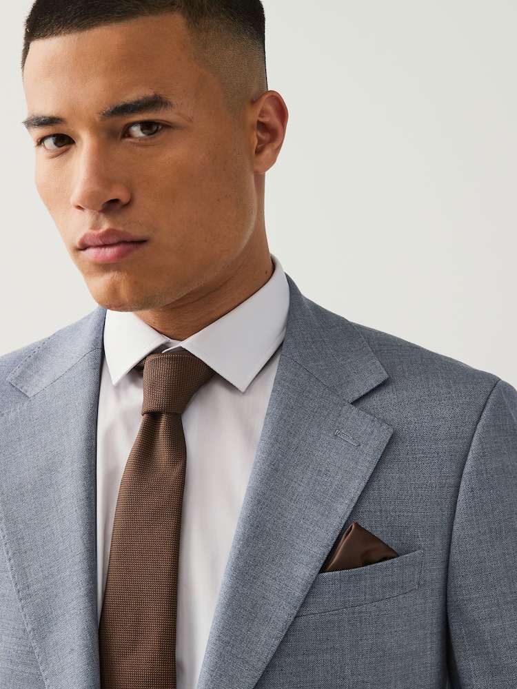 Blue Tailored Fit Textured Suit Jacket - Image 4 of 10